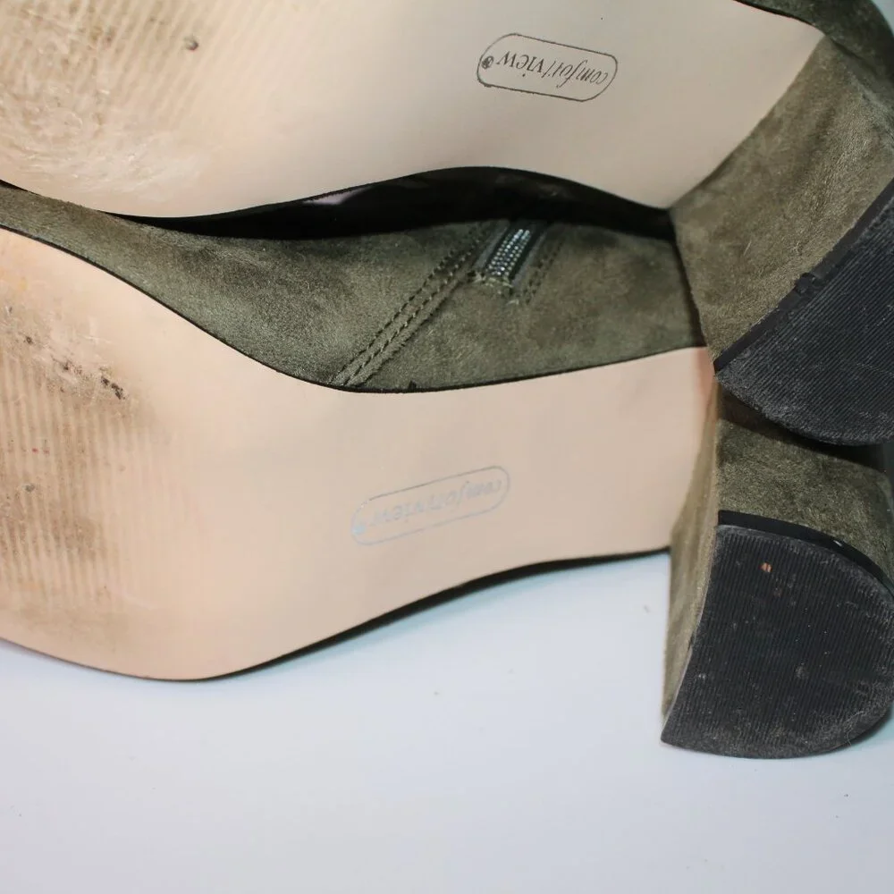 BAMBOO Olive Brown Vegan Suede‎ Peep Toe Bootie Ankle Boots Sz. 9 *SH